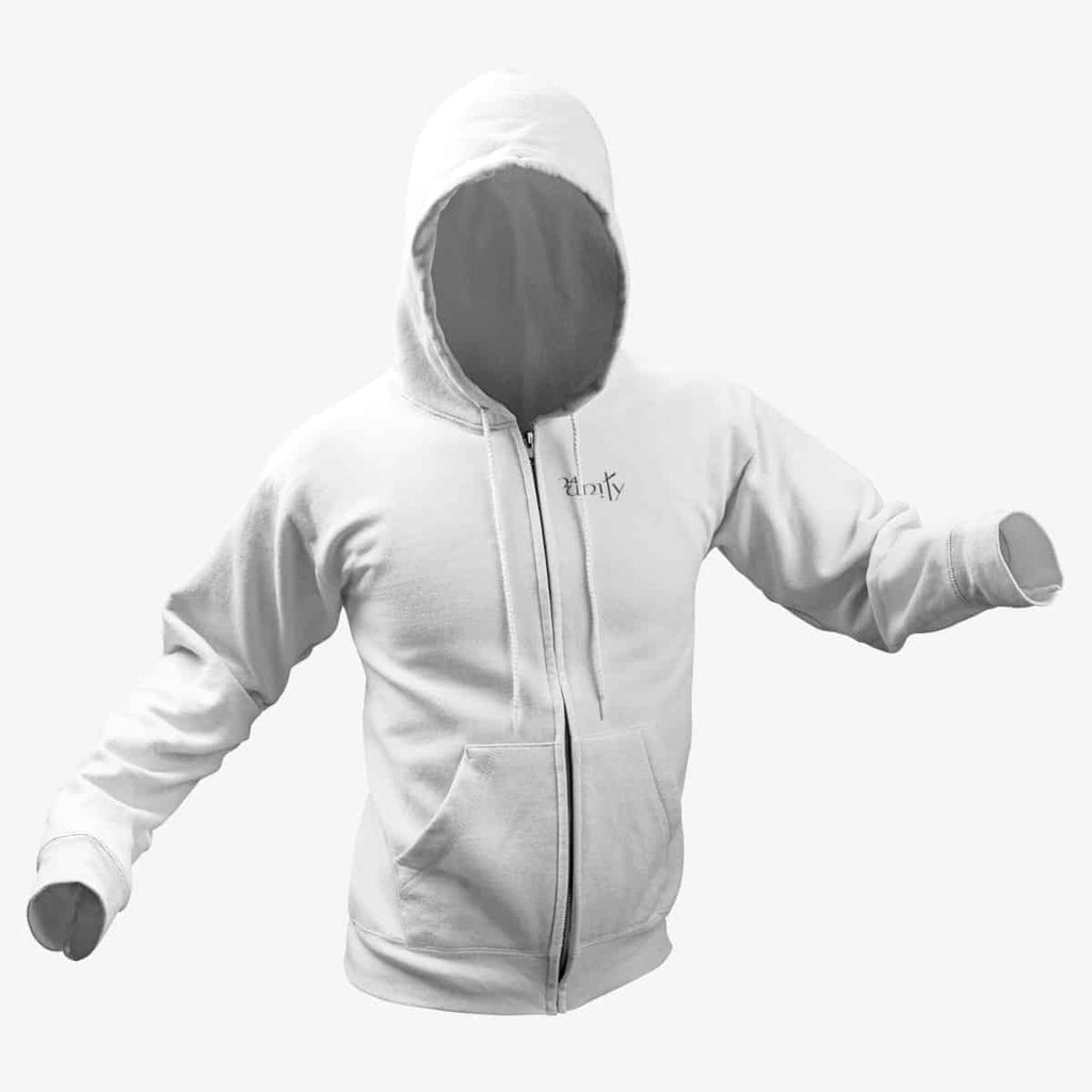 24Unity Zip Hoodie, 24Unity Logo White Zipper Hoodie, Progressive Metal Merchandise