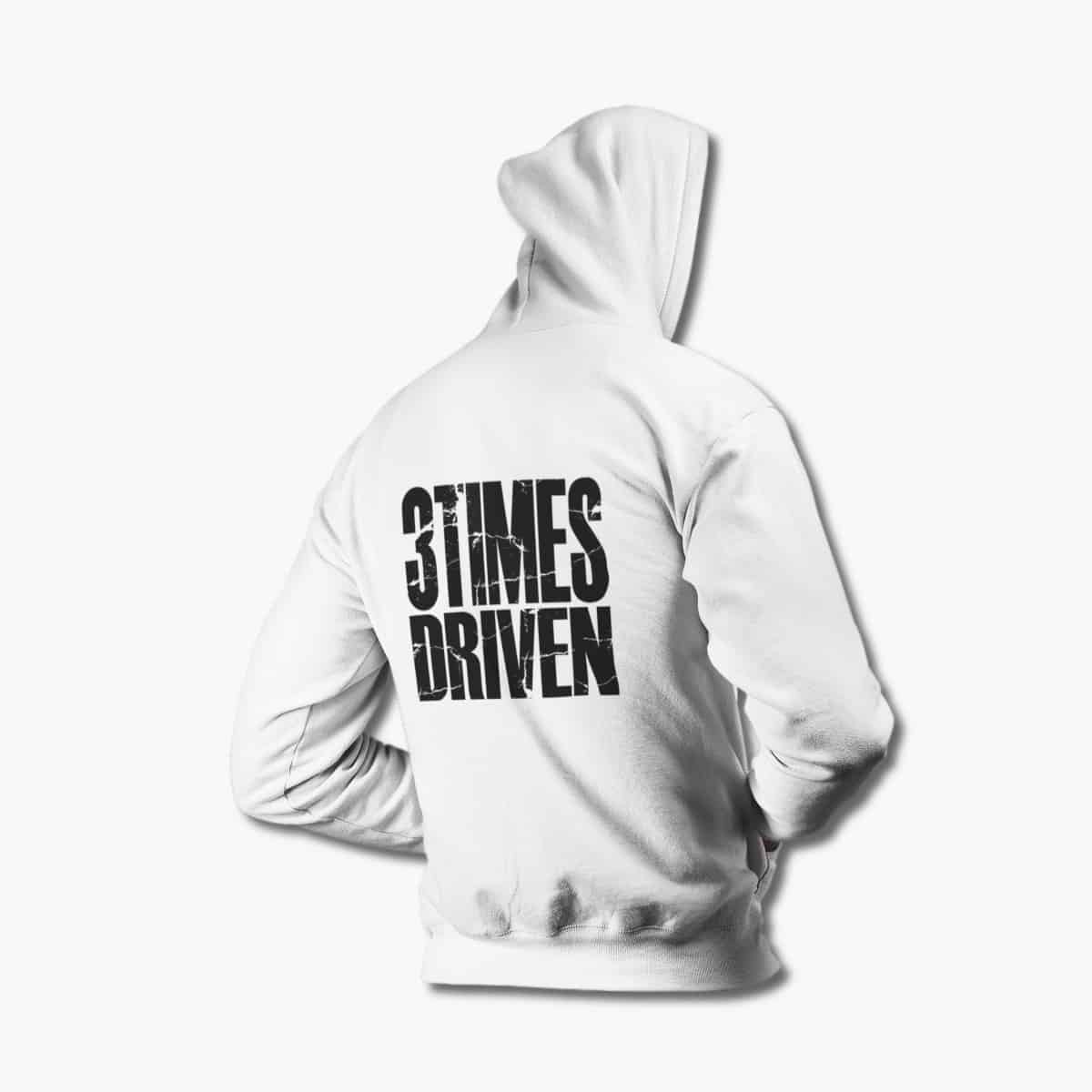 3 Times Driven Hoodie, 3 Times Driven Logo White Hoodie, Heavy Metal Merchandise