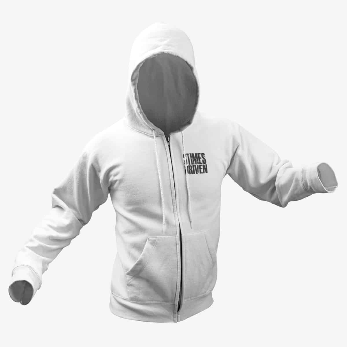 3 Times Driven Zip Hoodie, 3 Times Driven Logo White Zipper Hoodie, Heavy Metal Merchandise