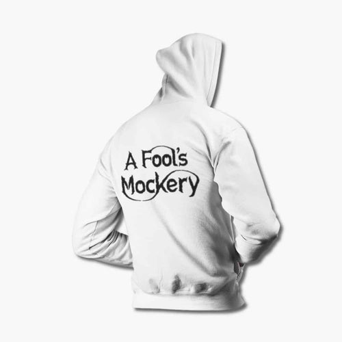 A Fool’s Mockery Hoodie, A Fools Mockery Logo White Hoodie, Progressive Metal Merchandise