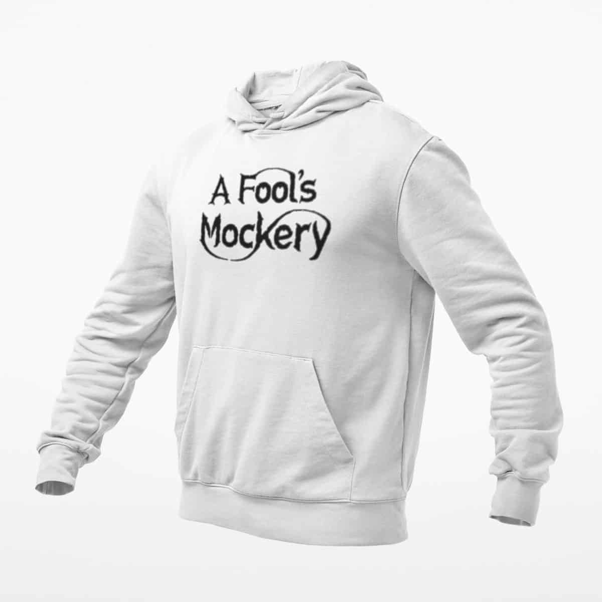 A Fool’s Mockery Hoodie, A Fools Mockery Logo White Hoodie, Progressive Metal Merchandise