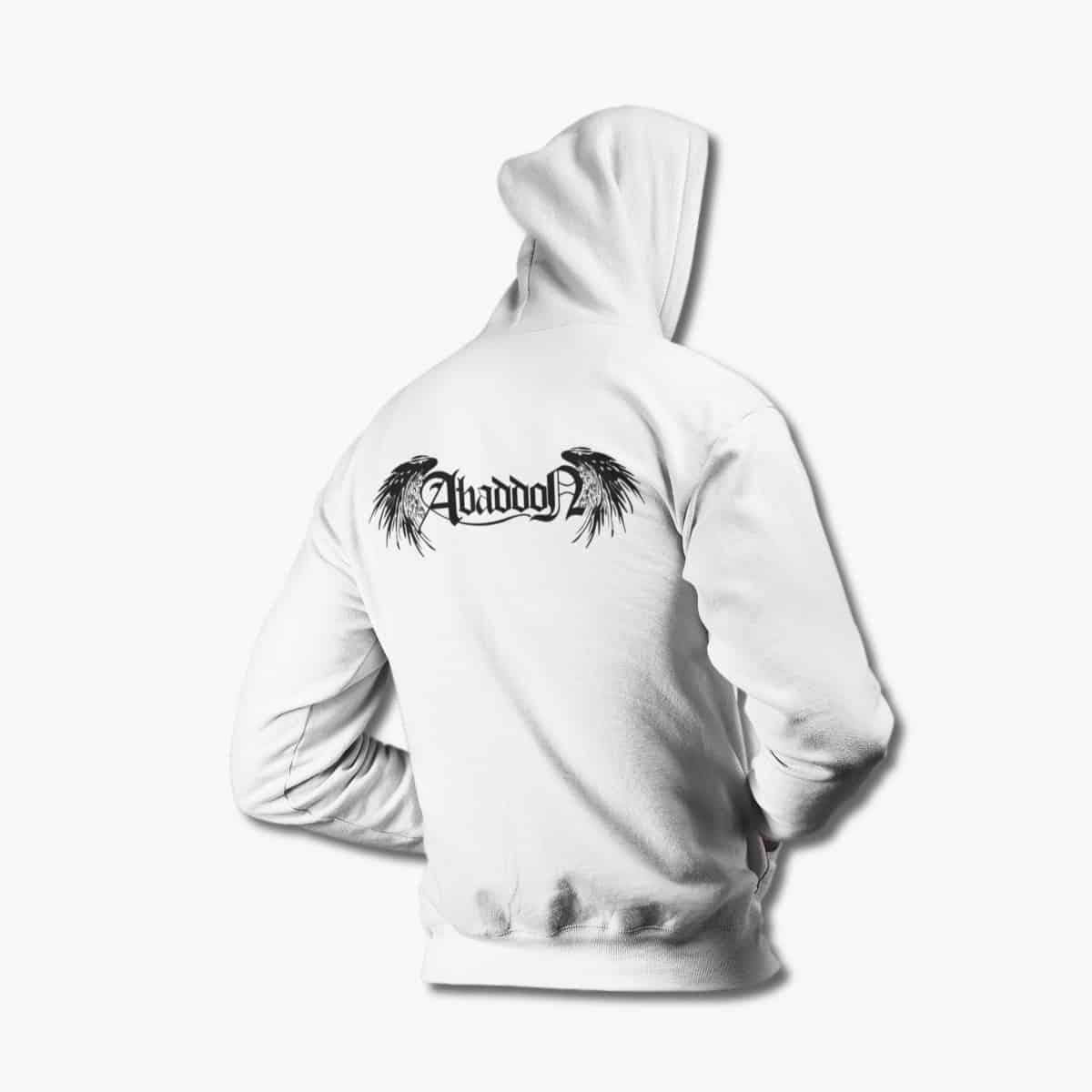 Abaddon Hoodie, Abaddon Logo White Hoodie, Heavy Metal Merchandise