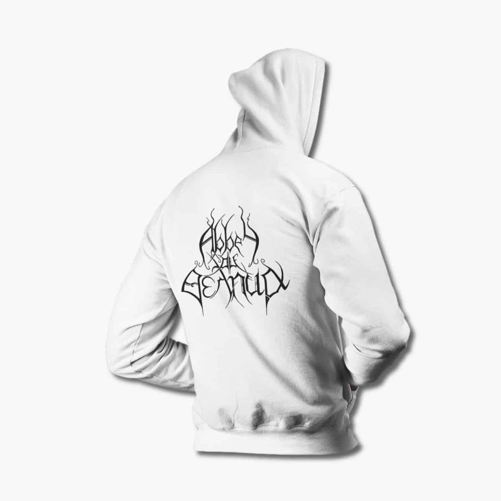 Abbey ov Thelema Hoodie, Abbey ov Thelema Logo White Hoodie, Avant-garde Black Metal Merchandise