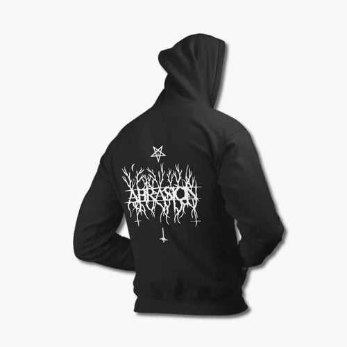 Abrasion Hoodie, Abrasion Logo Black Hoodie, Raw Black Metal Merchandise