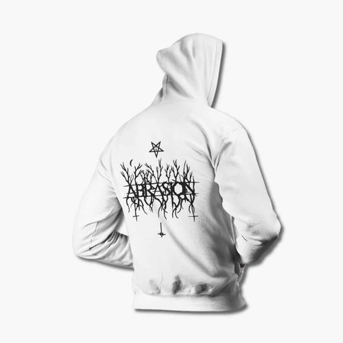 Abrasion Hoodie, Abrasion Logo White Hoodie, Raw Black Metal Merchandise