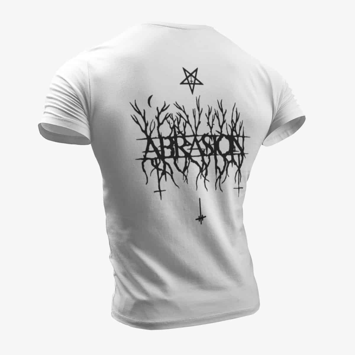 Abrasion T-Shirt, Abrasion Logo White T-Shirt, Raw Black Metal Merchandise