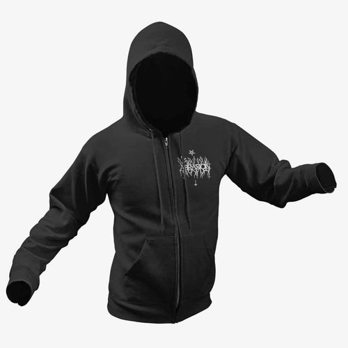 Abrasion Zip Hoodie, Abrasion Logo Black Zipper Hoodie, Raw Black Metal Merchandise