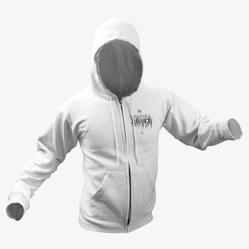 Abrasion Zip Hoodie, Abrasion Logo White Zipper Hoodie, Raw Black Metal Merchandise