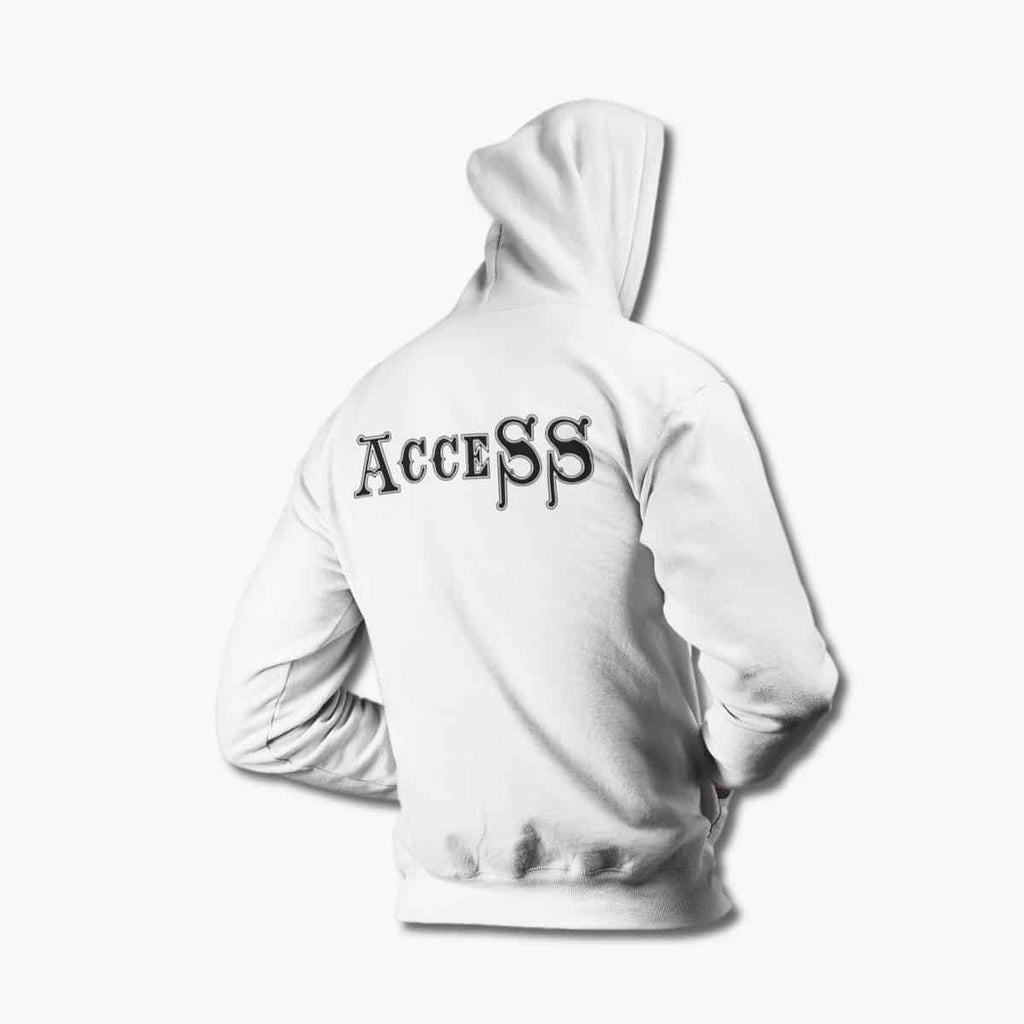 Access Zip Hoodie, Access Logo White Zipper Hoodie, Heavy Metal Merchandise