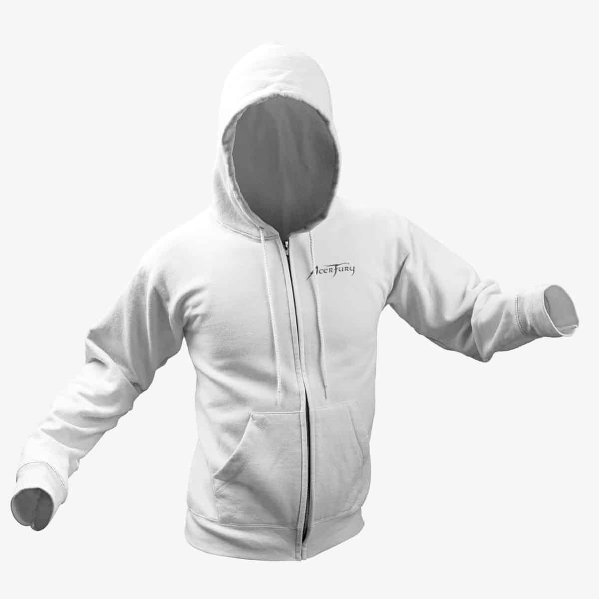 Acer Fury Zip Hoodie, Acer Fury Logo White Zipper Hoodie, Heavy Metal Merchandise