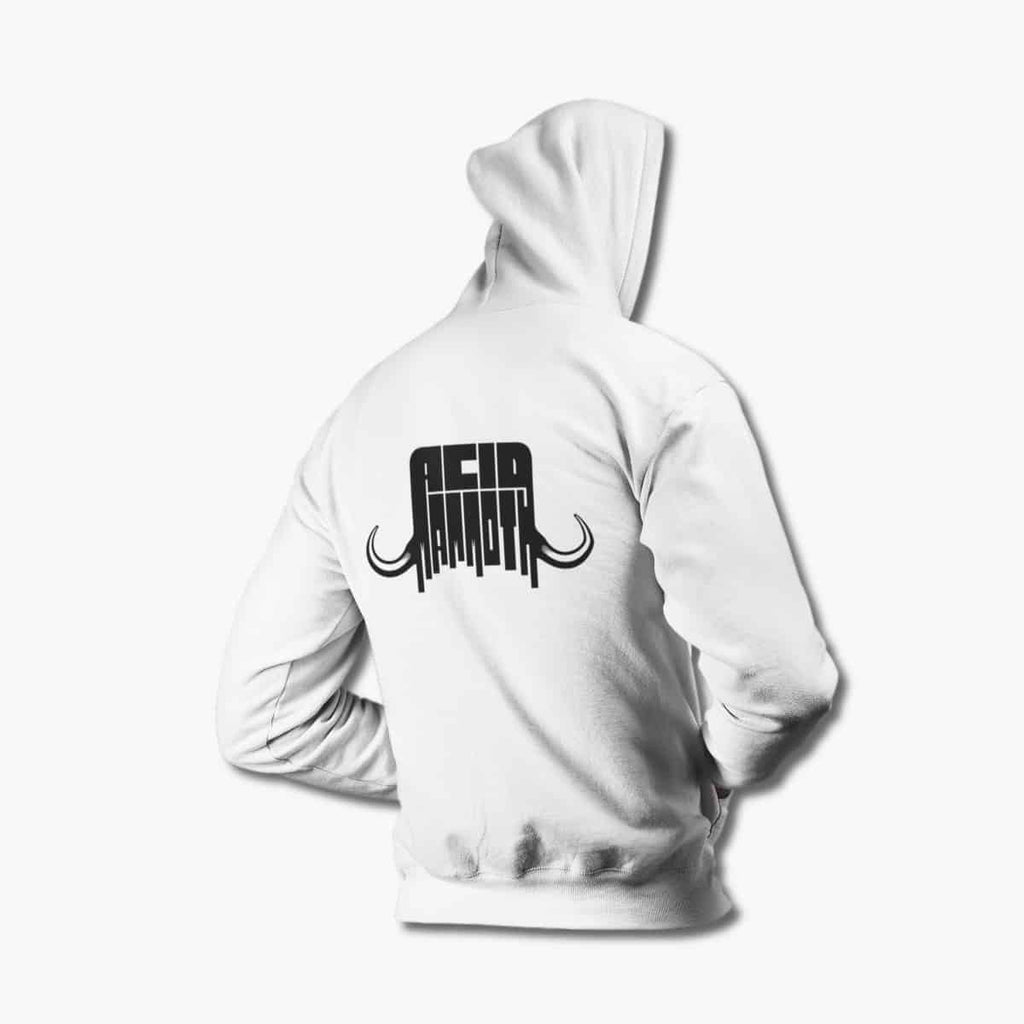 Acid Mammoth Hoodie, Acid Mammoth Logo White Hoodie, Metalcore Merchandise