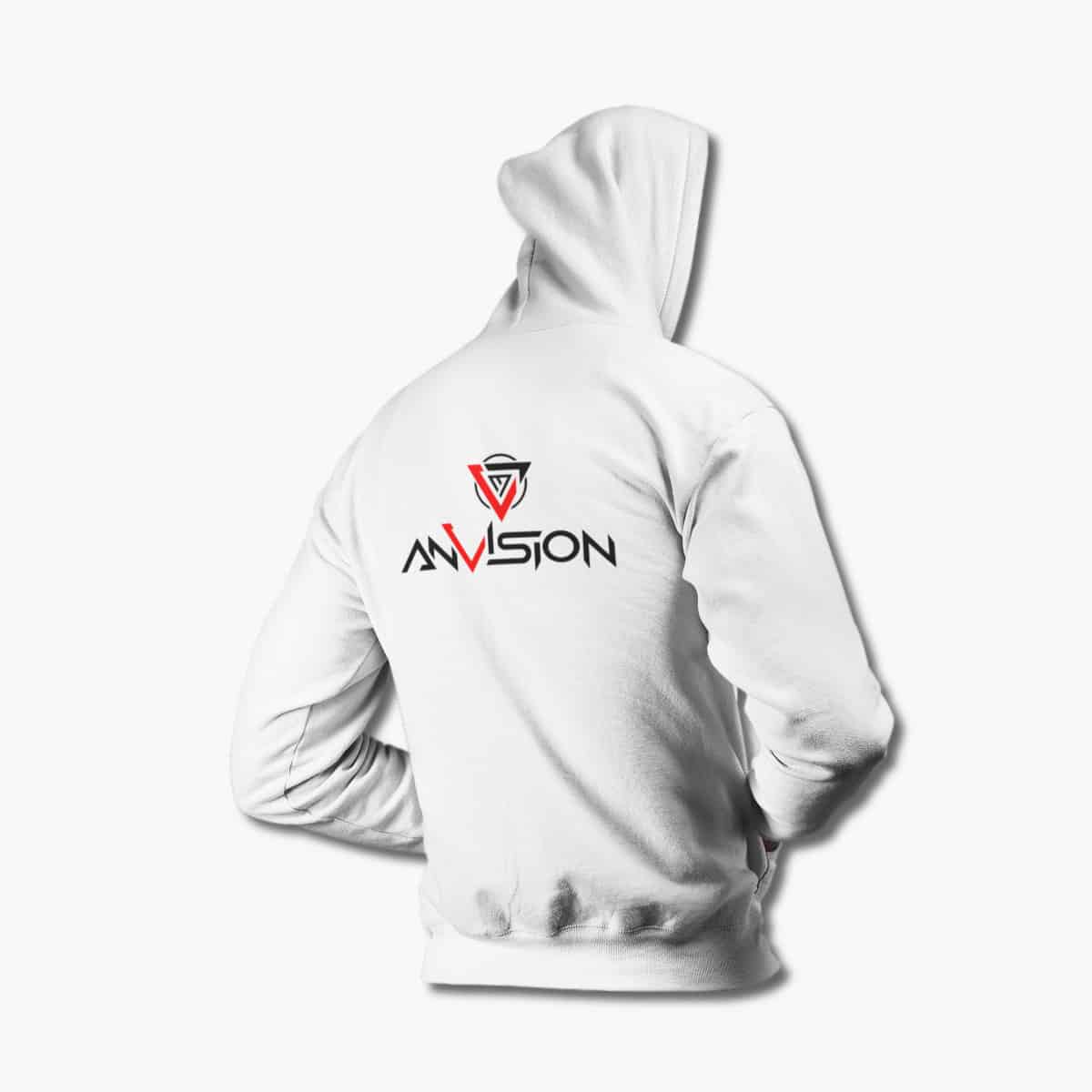 AnVision Zip Hoodie, AnVision Logo White Zipper Hoodie, Progressive Metal Merchandise