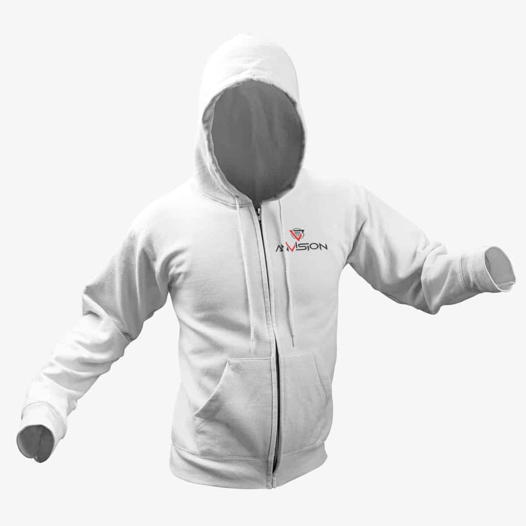 AnVision Zip Hoodie, AnVision Logo White Zipper Hoodie, Progressive Metal Merchandise