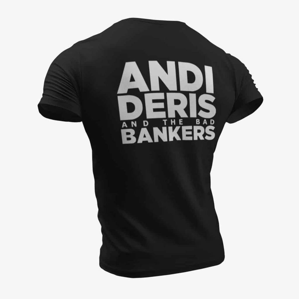 Andi Deris and the Bad Bankers T-Shirt, Andi Deris and the Bad Bankers Logo Black T-Shirt, Hard Rock Merchandise