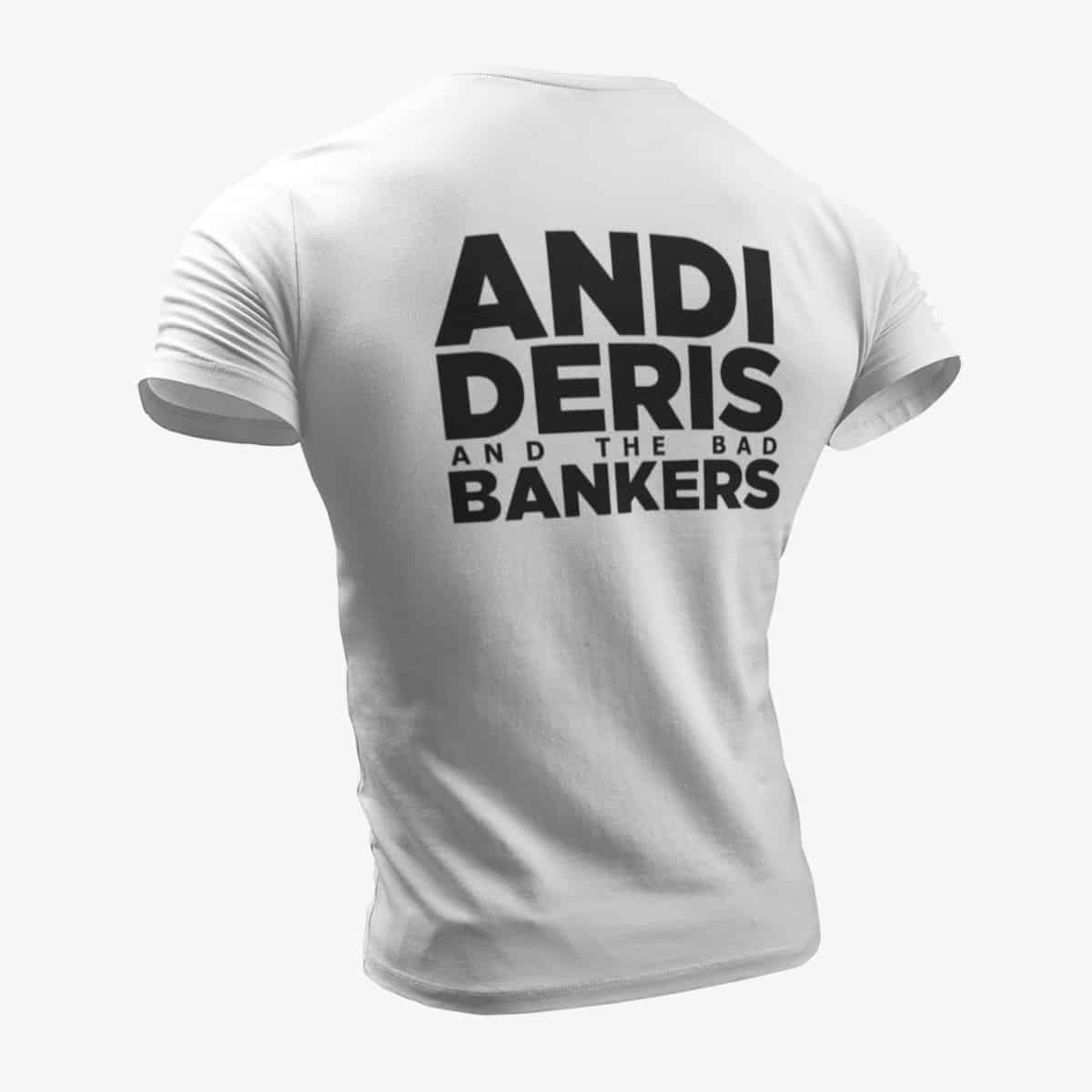 Andi Deris and the Bad Bankers T-Shirt, Andi Deris and the Bad Bankers Logo White T-Shirt, Hard Rock Merchandise