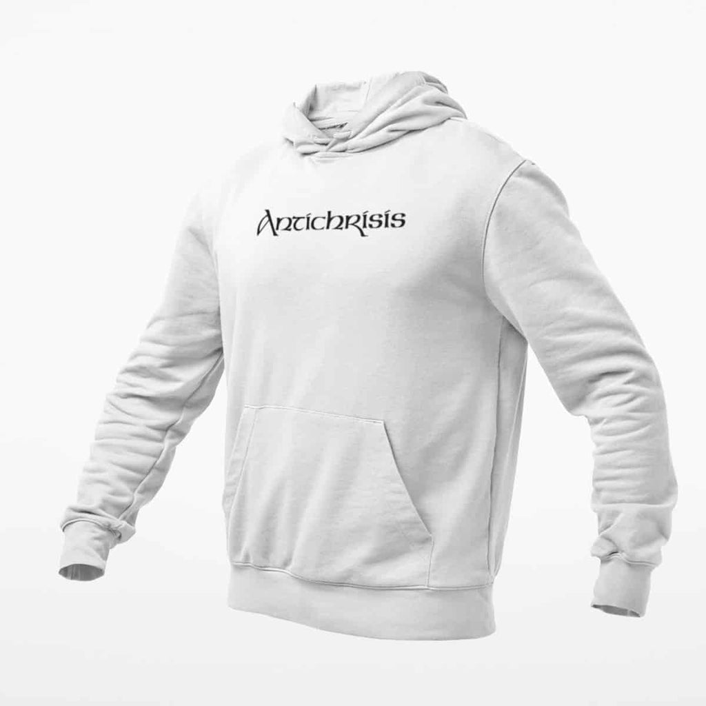 Antichrisis Hoodie, Antichrisis Logo White Hoodie, Black Metal Merchandise