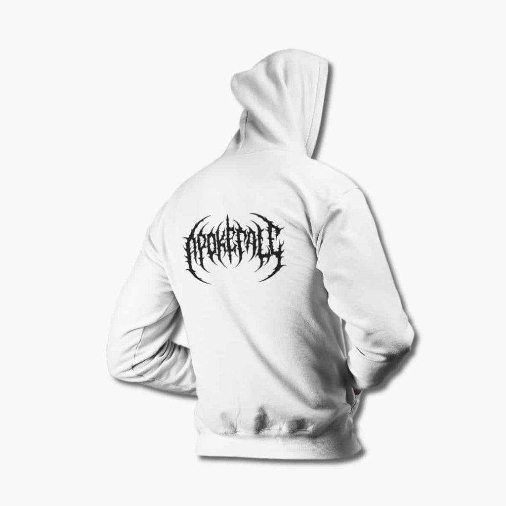 Apokefale Hoodie, Apokefale Logo White Hoodie, Metalcore Merchandise