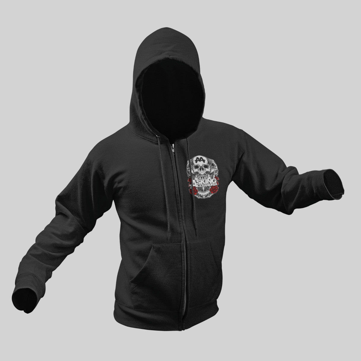 Asking Alexandria Zip Hoodie, Asking Alexandria Artwork Black Zip Sweatshirt