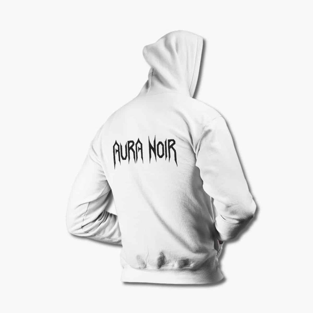 Aura Noir Hoodie, Aura Noir Logo White Hoodie, Thrash Metal Merchandise
