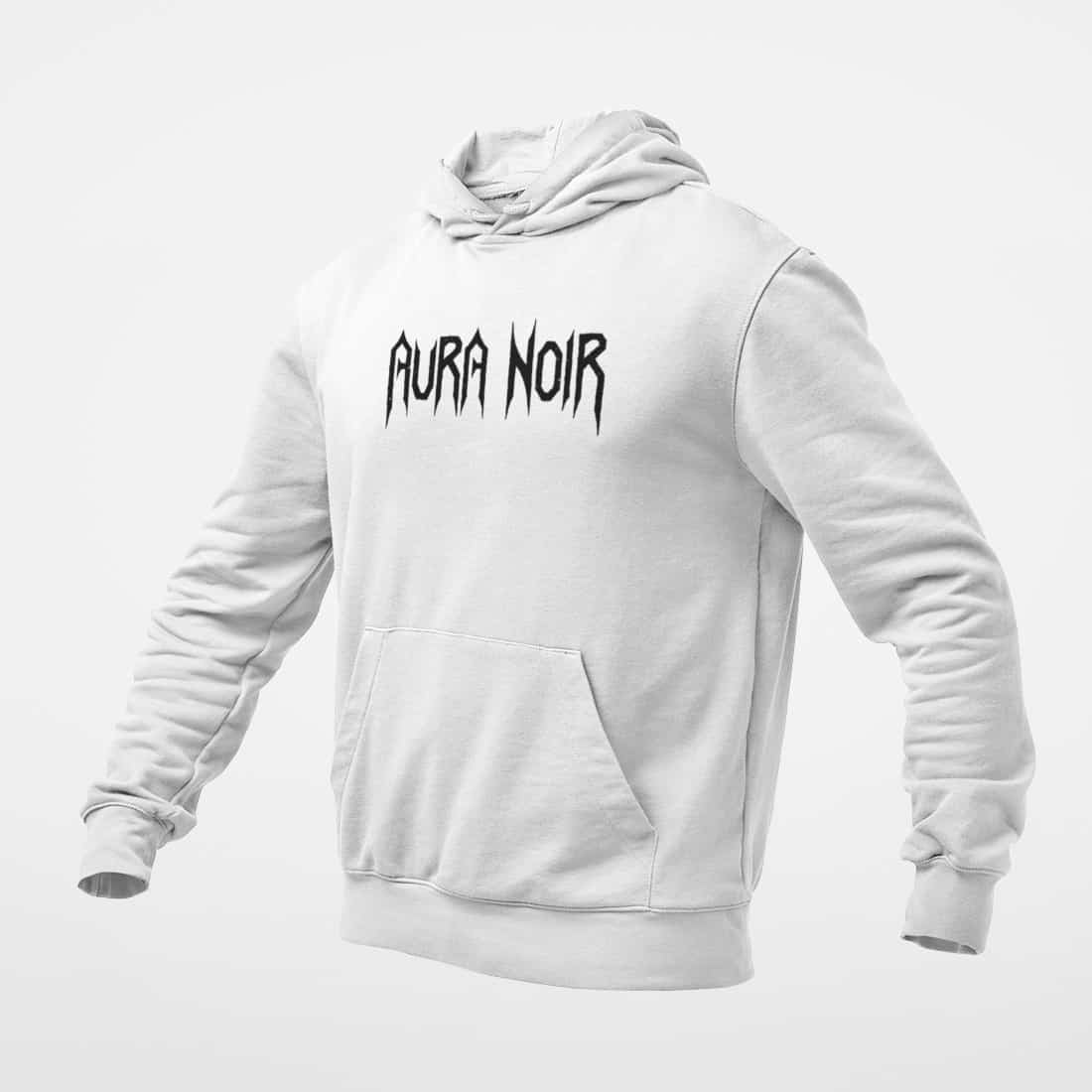 Aura Noir Hoodie, Aura Noir Logo White Hoodie, Thrash Metal Merchandise