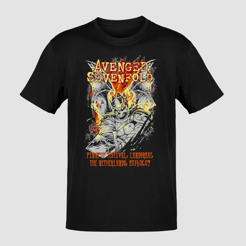 Avenged Sevenfold T-Shirt, Avenged Sevenfold Pinkpop Festival Black Tee Shirt, Heavy Metal Merchandise