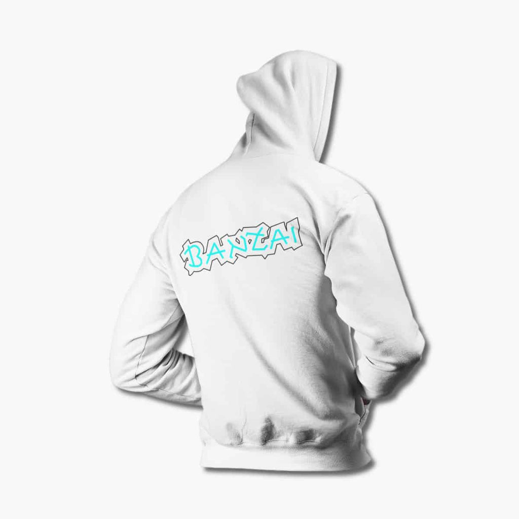 Banzai Zip Hoodie, Banzai Logo White Zipper Hoodie, Hard Rock Merchandise