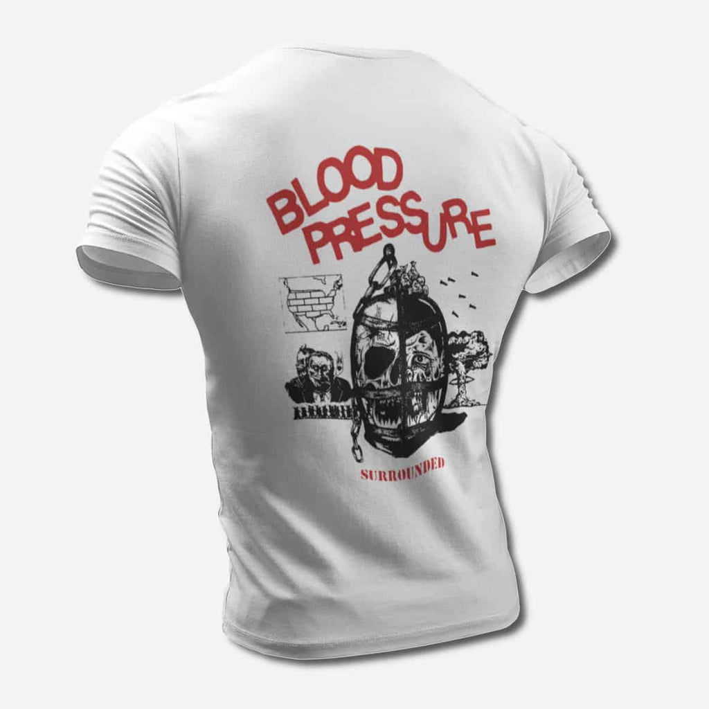 Blood Pressure T-Shirt, Blood Pressure Surrounded White Tee Shirt, Hardcore, Punk Merchandise