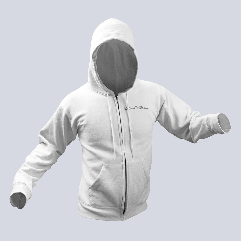 Children of Bodom Zip Hoodie, Children of Bodom Band Logo White Zipper Hoodie, Melodic Death Metal Merchandise