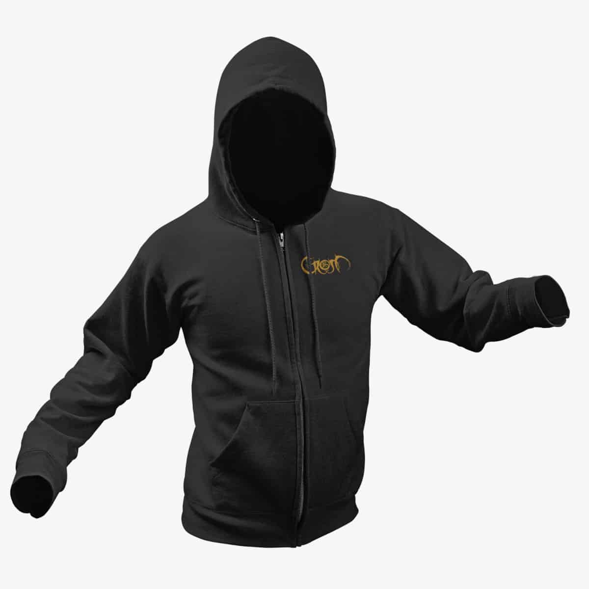 Crom Zip Hoodie, Crom Logo Black Zipper Hoodie, Viking Metal Merchandise