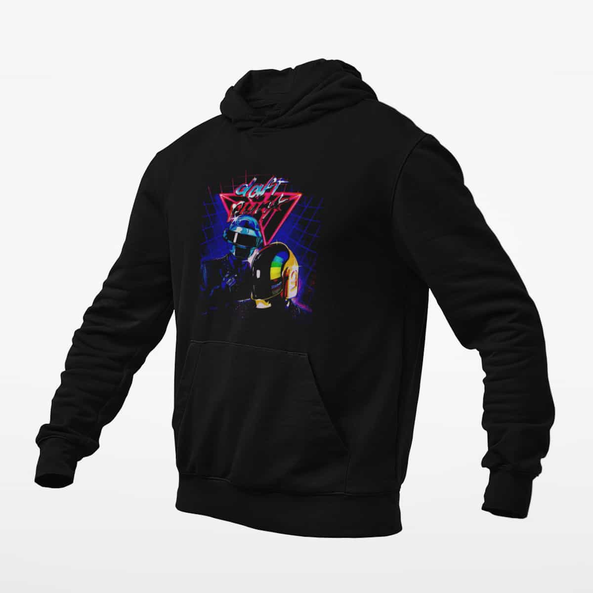 Daft Punk Hoodie, Daft Punk Artwork Black Hoodie, Electronic Rock Merchandise