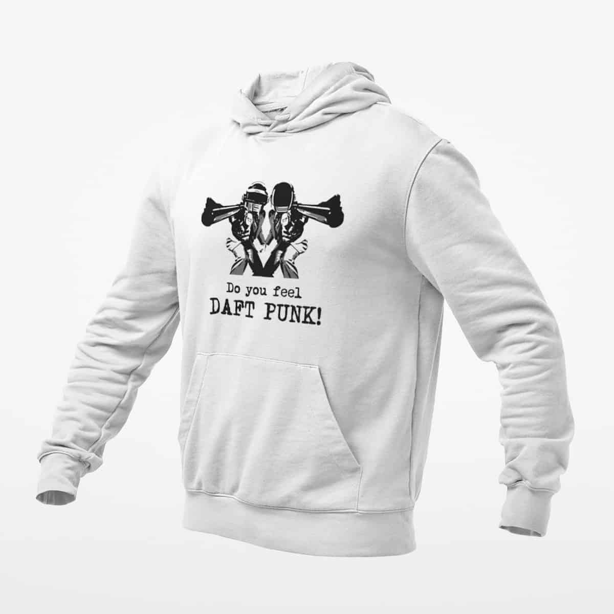 Daft Punk Hoodie, Daft Punk Artwork White Hoodie, Electronic Rock Merchandise