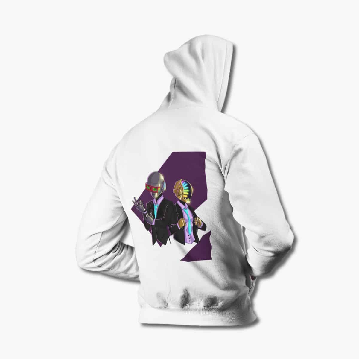 Daft Punk Hoodie, Daft Punk Artwork White Hoodie, Electronic Rock Merchandise