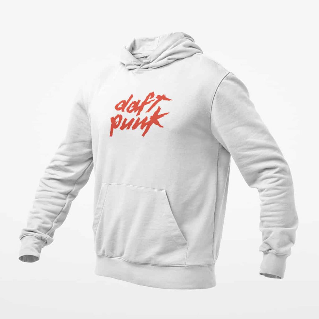 Daft Punk Hoodie, Daft Punk Logo White Hoodie, Electronic Rock Merchandise