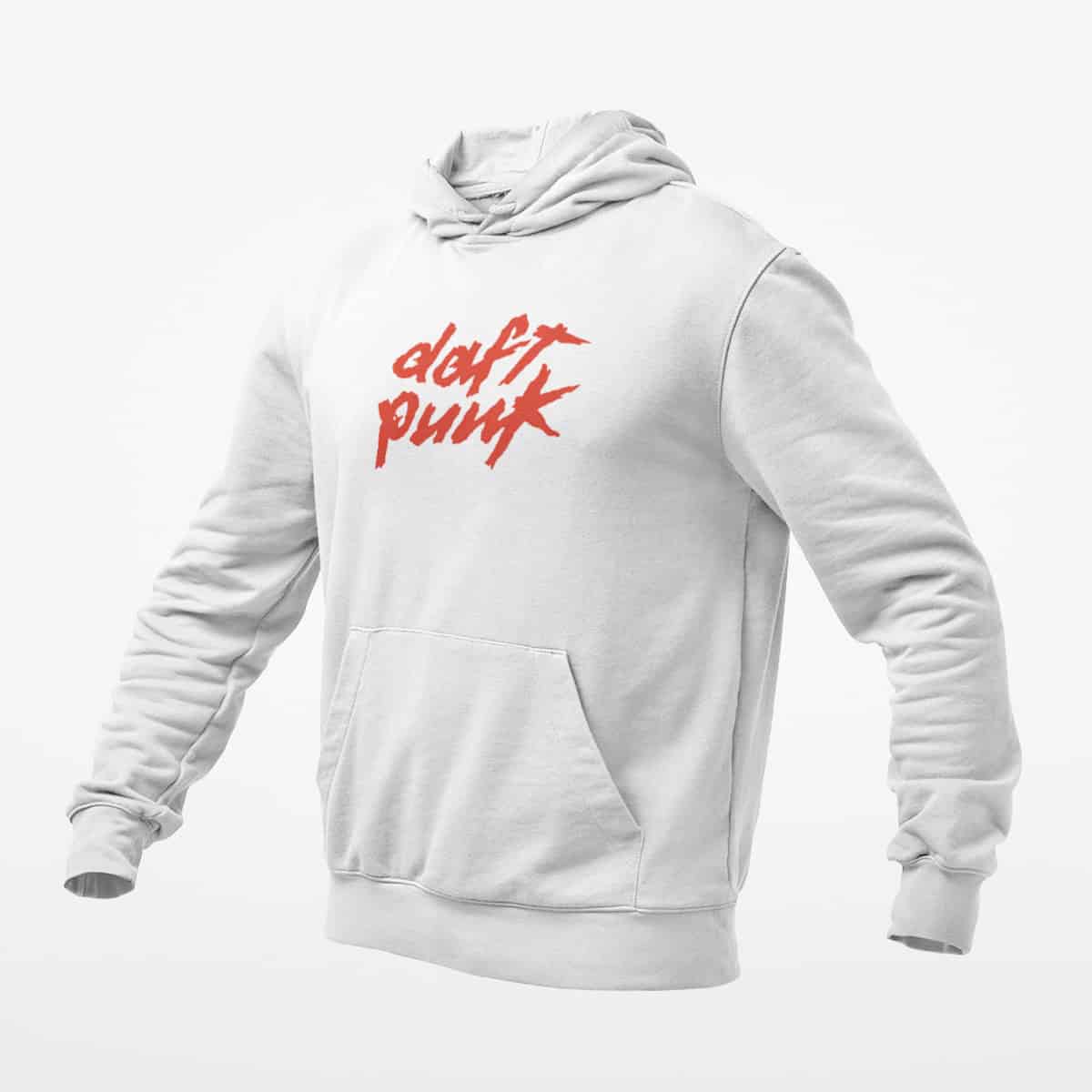 Daft Punk Hoodie, Daft Punk Logo White Hoodie, Electronic Rock Merchandise