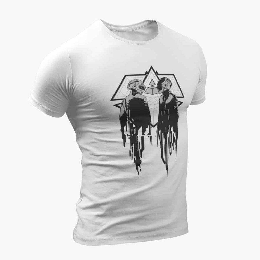 Daft Punk T-Shirt, Daft Punk Artwork White T-Shirt, Electronic Rock Merchandise