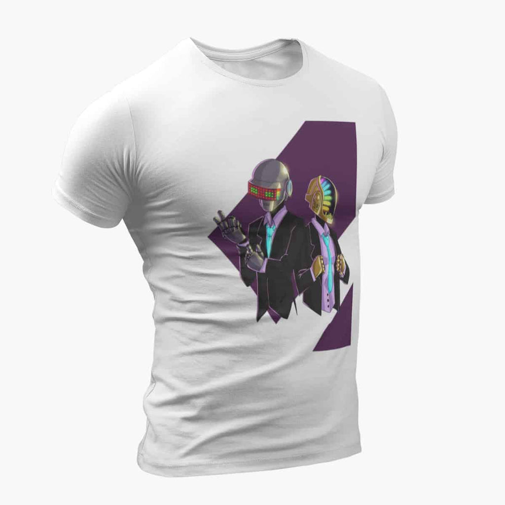 Daft Punk T-Shirt, Daft Punk Artwork White T-Shirt, Electronic Rock Merchandise