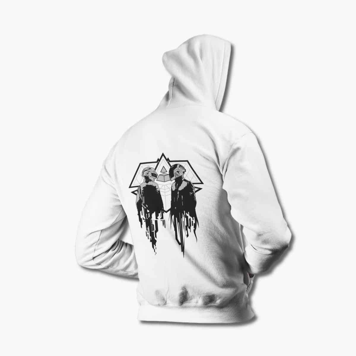 Daft Punk Zip Hoodie, Daft Punk Artwork White Zipper Hoodie, Electronic Rock Merchandise