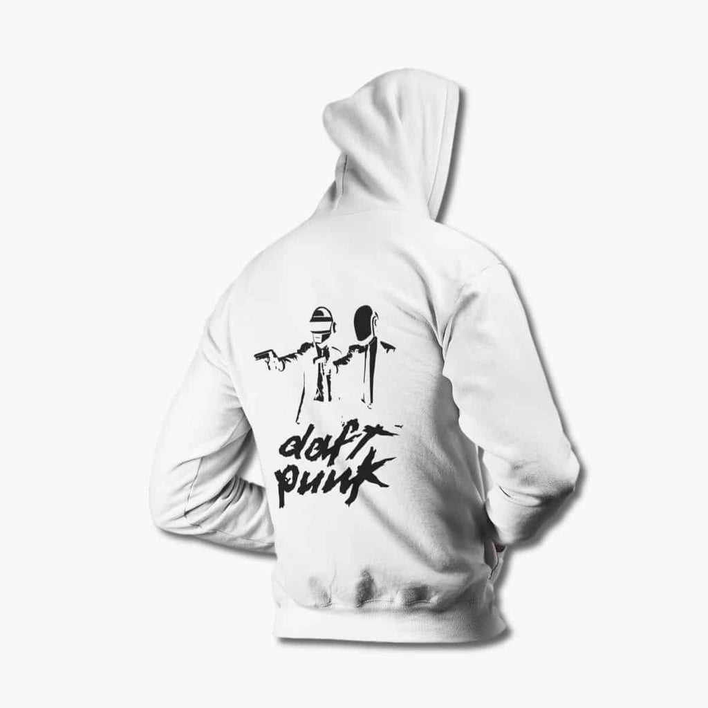Daft Punk Zip Hoodie, Daft Punk Artwork White Zipper Hoodie, Electronic Rock Merchandise