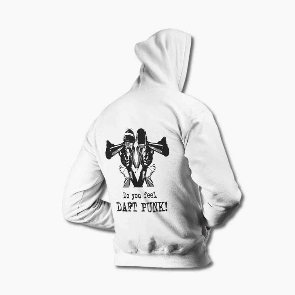 Daft Punk Zip Hoodie, Daft Punk Artwork White Zipper Hoodie, Electronic Rock Merchandise
