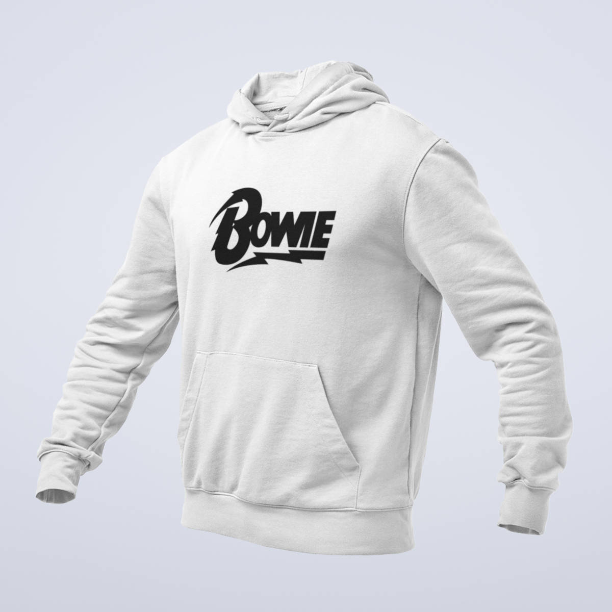 David Bowie Hoodie, David Bowie Logo White Hoodie, Electronic Rock Merchandise