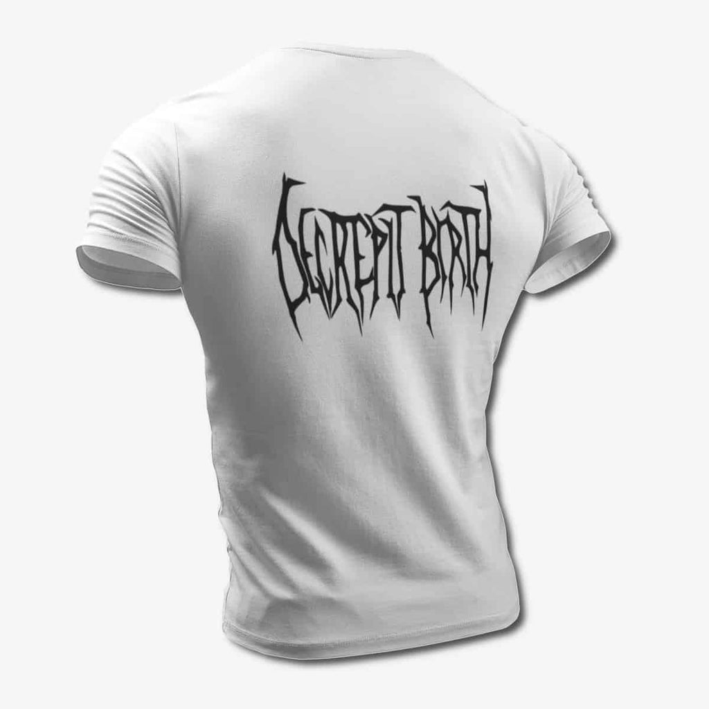 Decrepit Birth T-Shirt, Decrepit Birth Band Logo White Tee Shirt, Technical Death Metal Merchandise