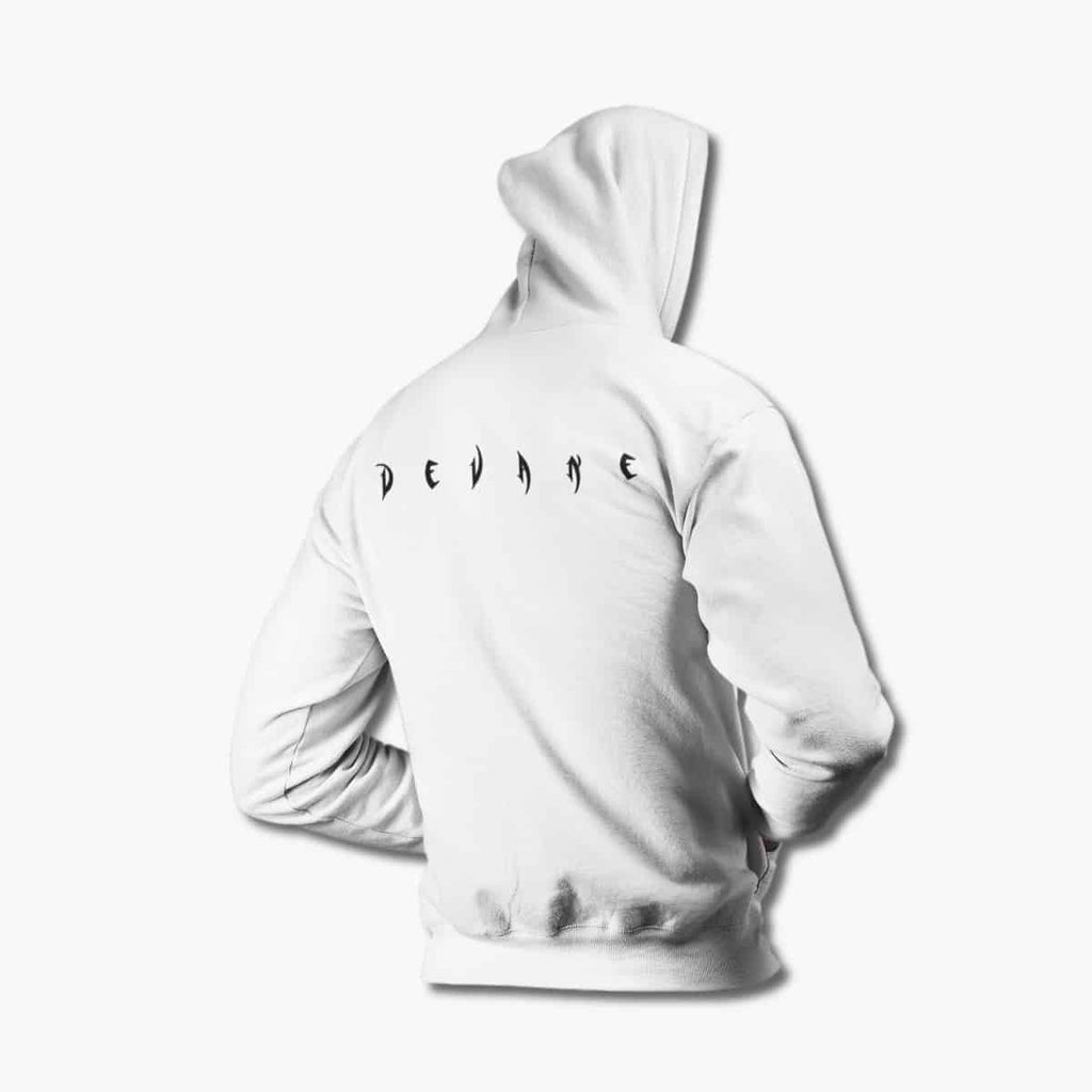 Devane Zip Hoodie, Devane Logo White Zipper Hoodie, Hard Rock Merchandise