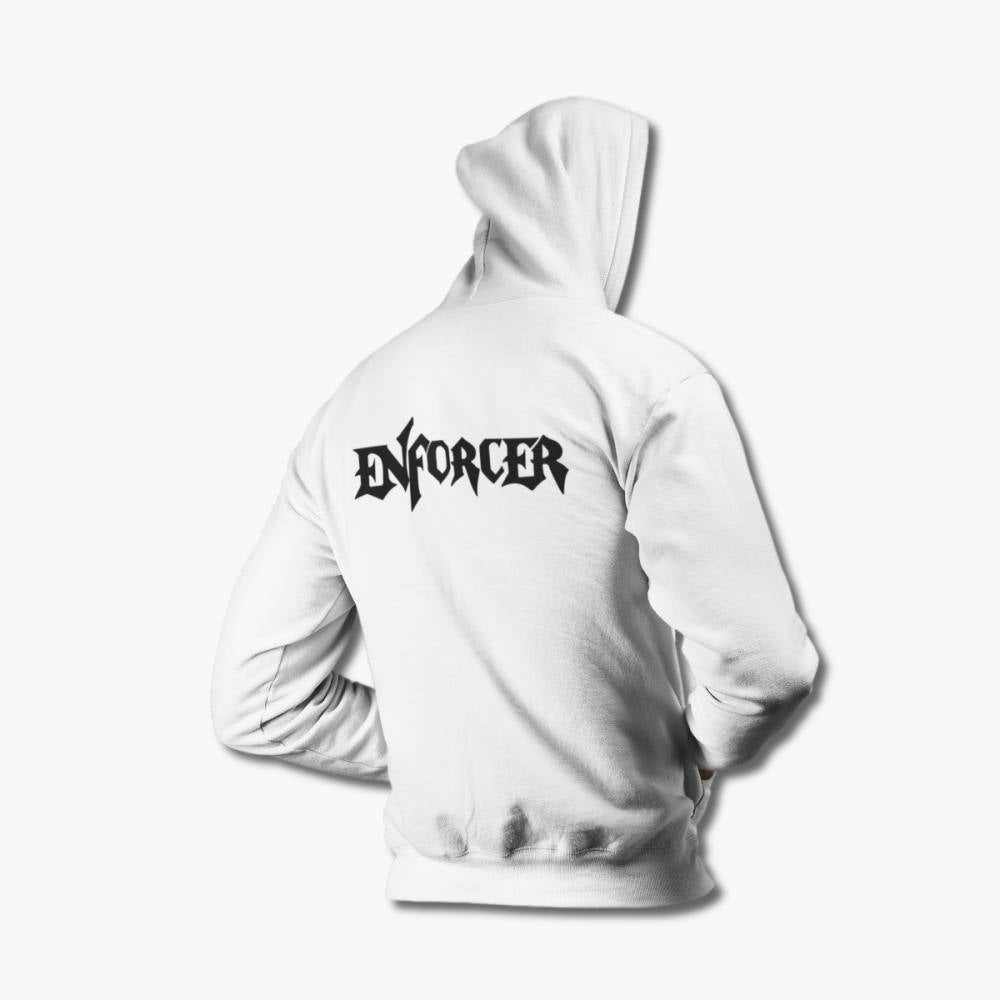 Enforcer Hoodie, Enforcer Logo White Hoodie, Heavy Metal Merchandise