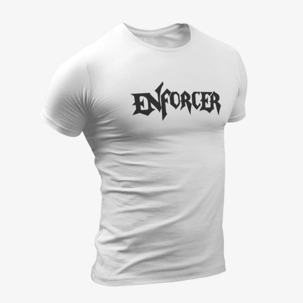 Enforcer T-Shirt, Enforcer Logo White T-Shirt, Heavy Metal Merchandise