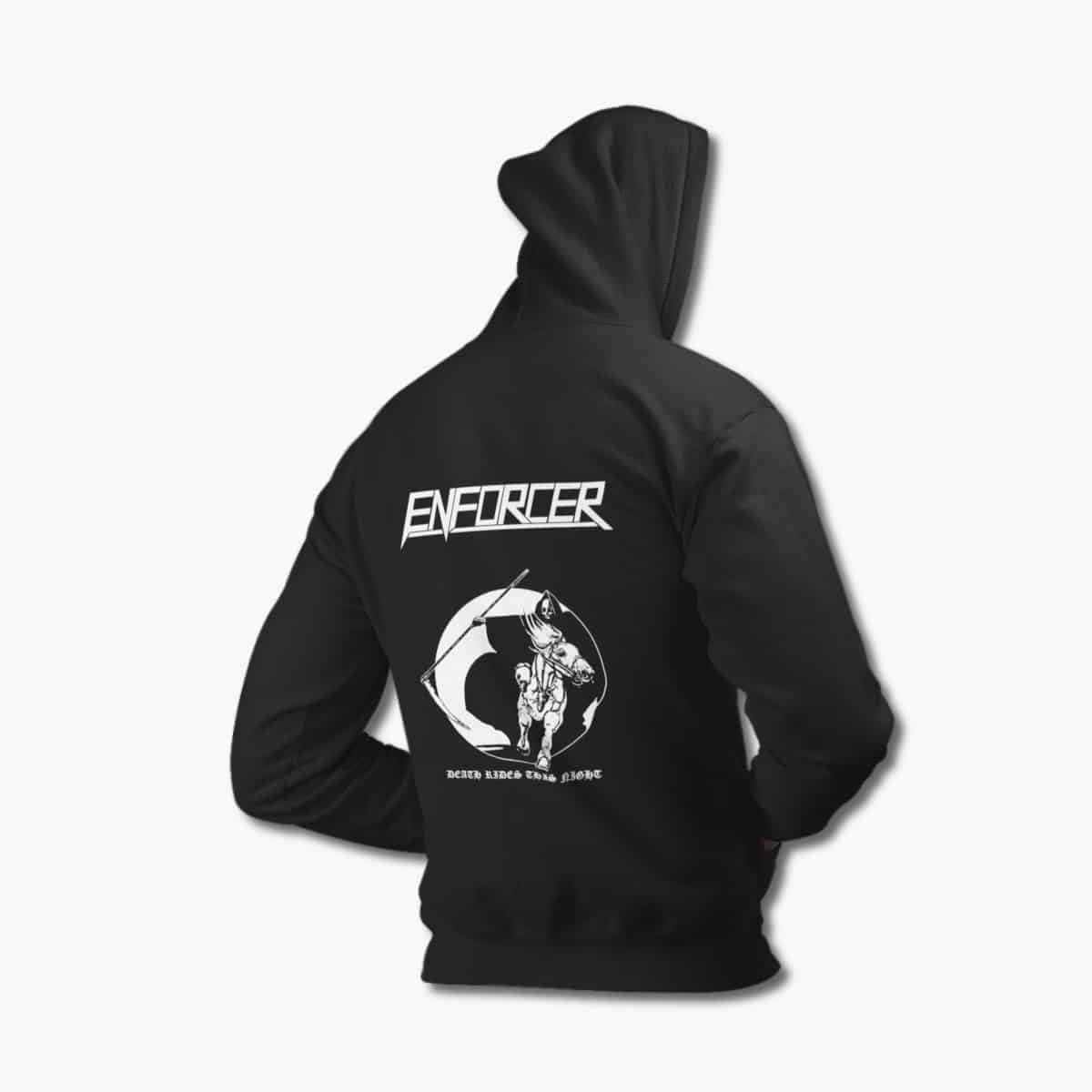 Enforcer Zip Hoodie, Enforcer Death Rides This Night Black Zipper Hoodie, Speed Metal Merchandise