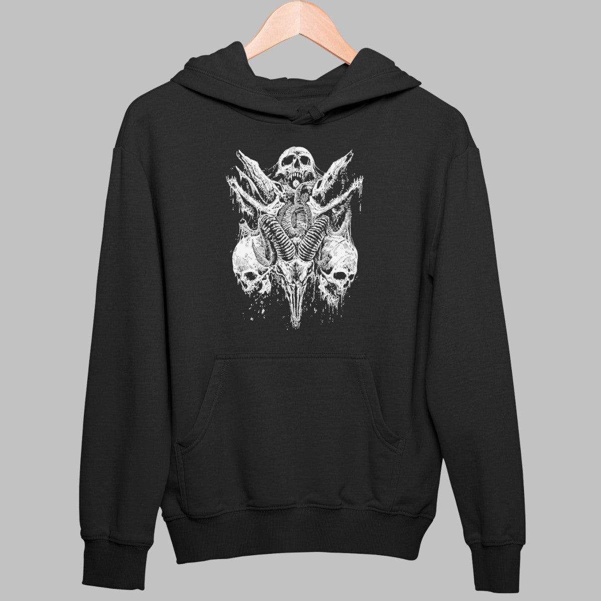 Goat Skull Hoodie, Goat Skull Artwork Black Hoodie