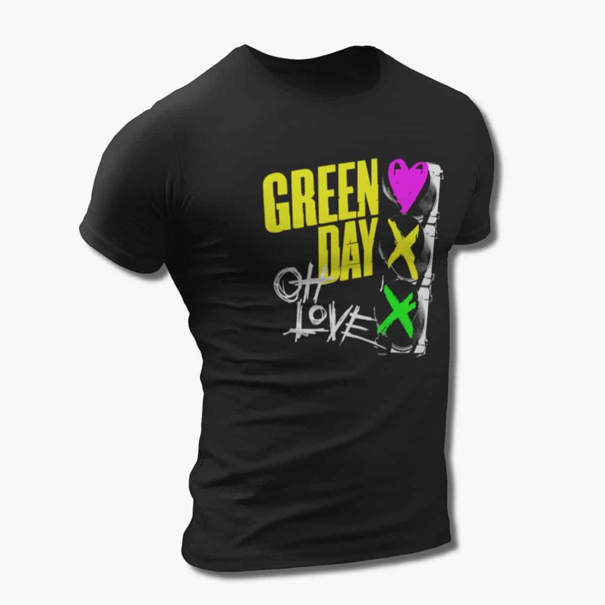 Green Day Band T-Shirt, Green Day Oh Love Artwork Black Tee Shirt, Alternative Rock Merchandise