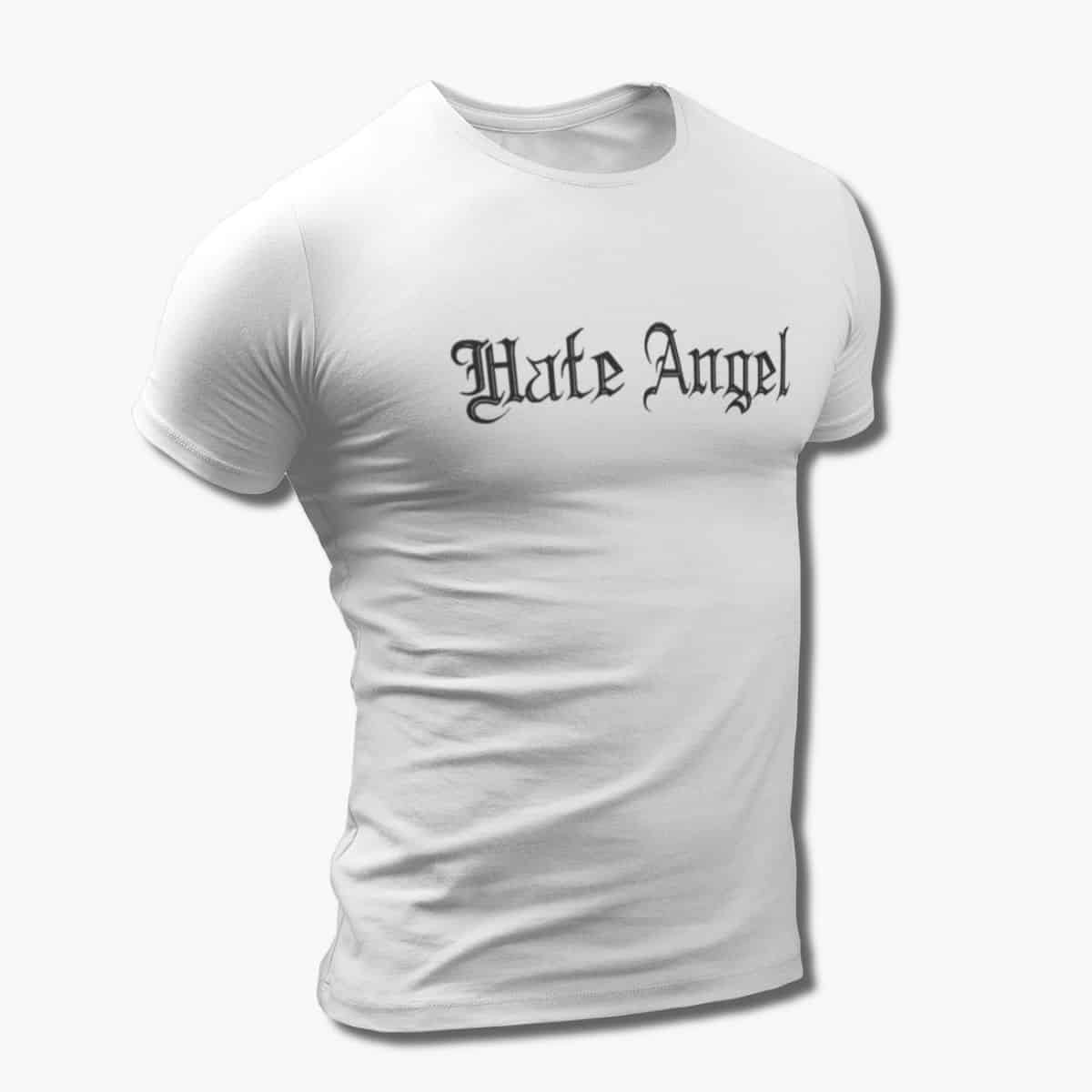 Hate Angel Band T-Shirt, Hate Angel Logo White Tee Shirt, Blackened Thrash Metal Merchandise