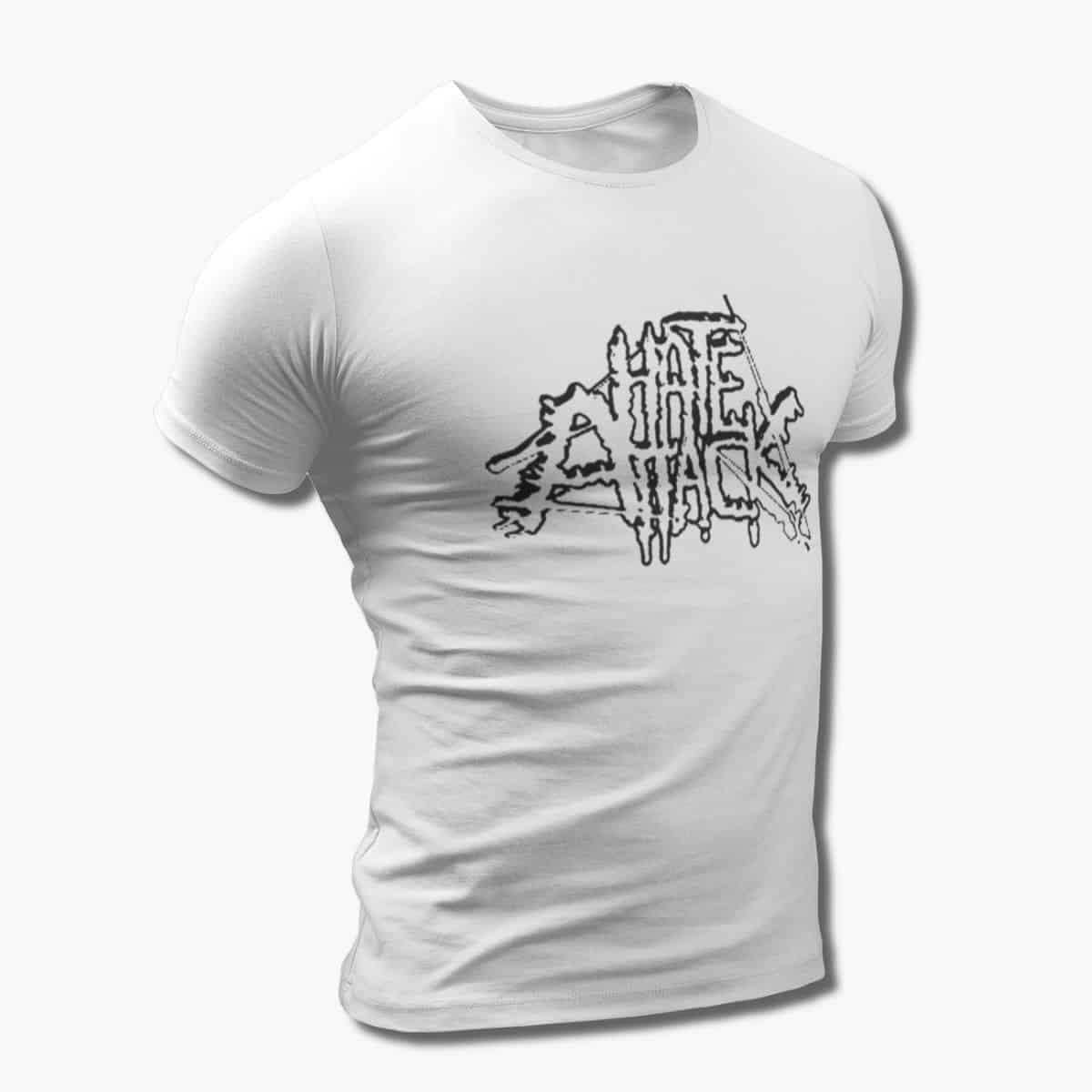 Hate Attack Band T-Shirt, Hate Attack Logo White Tee Shirt, Thrash Metal, Death Metal Merchandise
