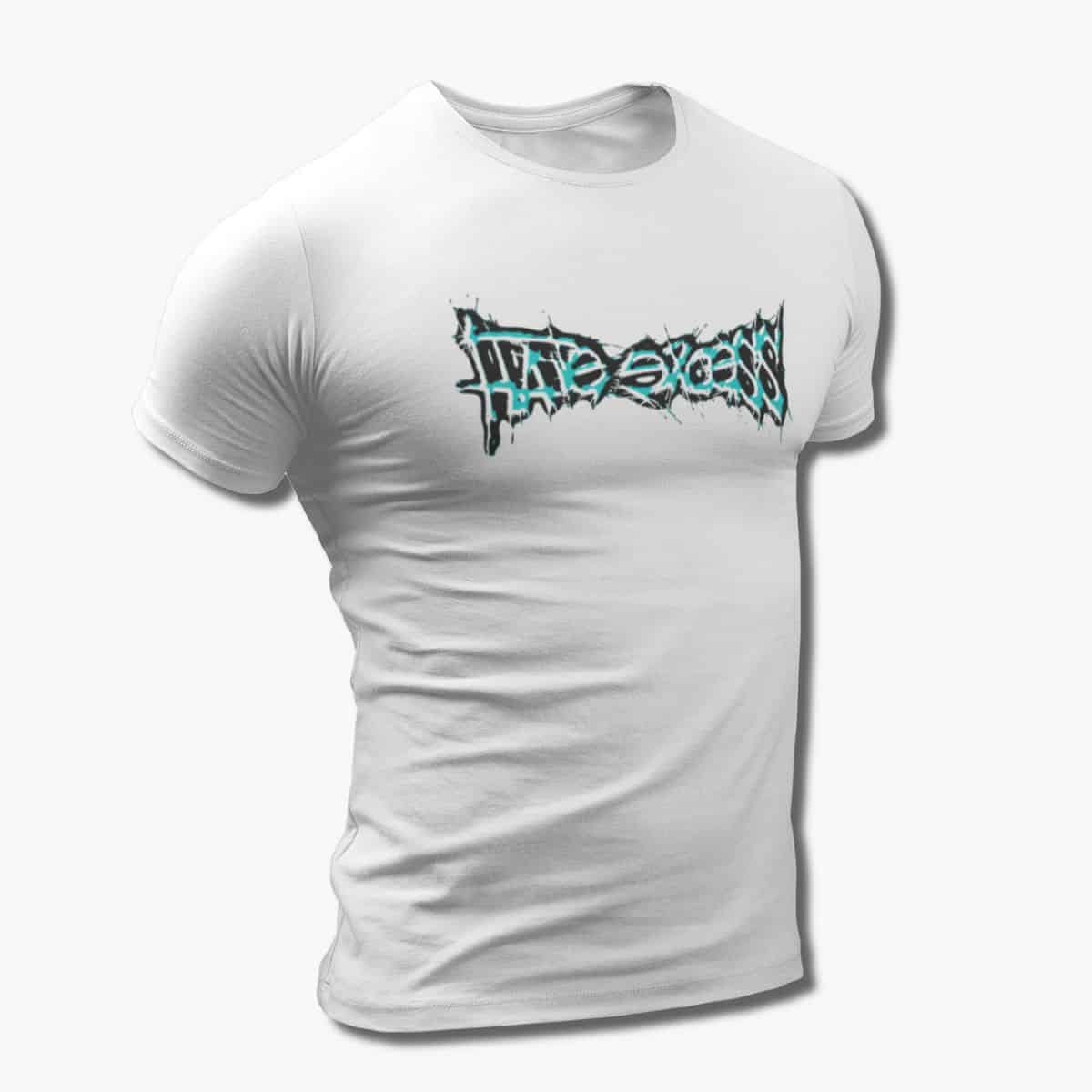 Hate Excess Band T-Shirt, Hate Excess Logo White Tee Shirt, Metalcore, Death Metal Merchandise